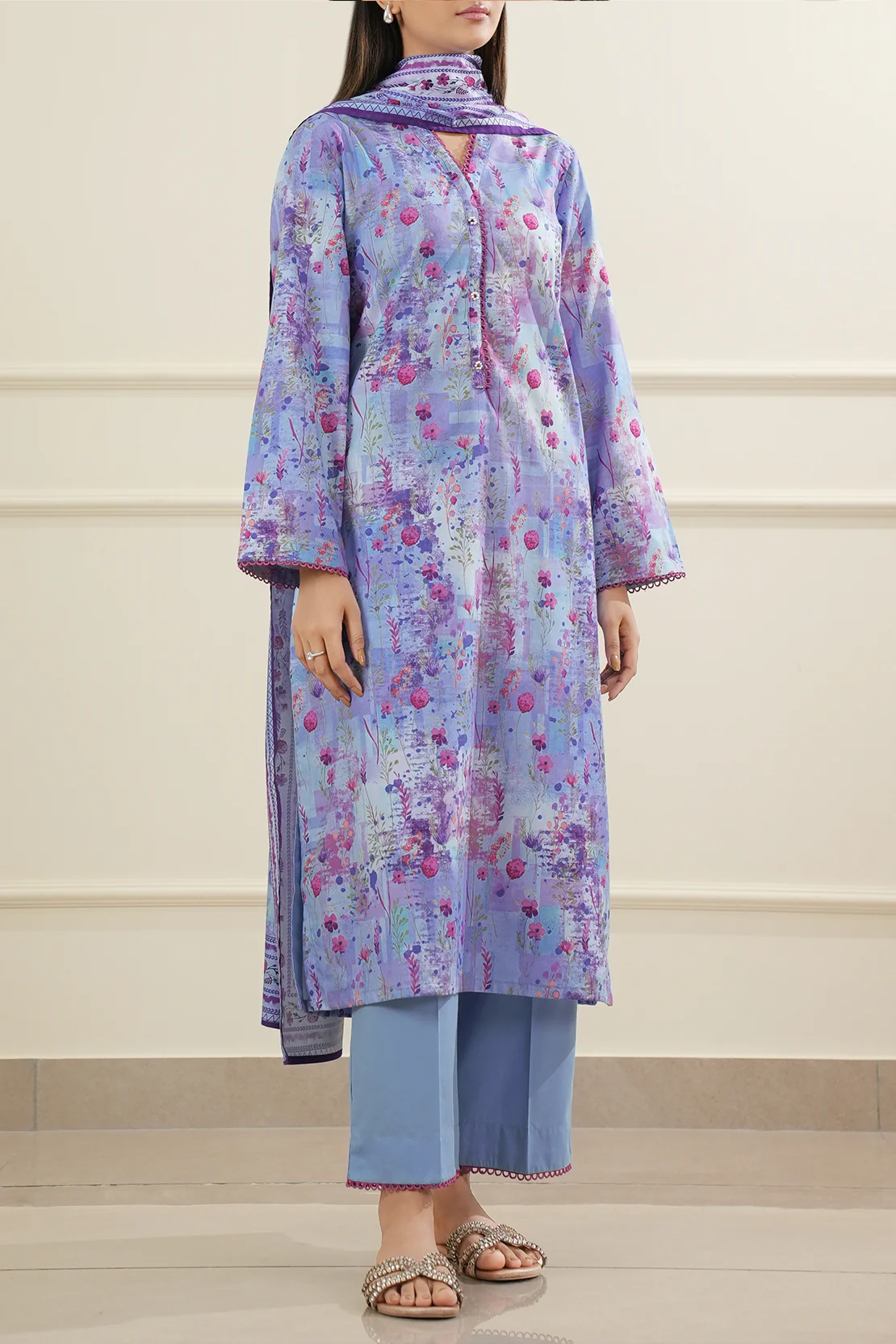 Printed Soft Touch Cotton Stitched 3 Piece - Image 2