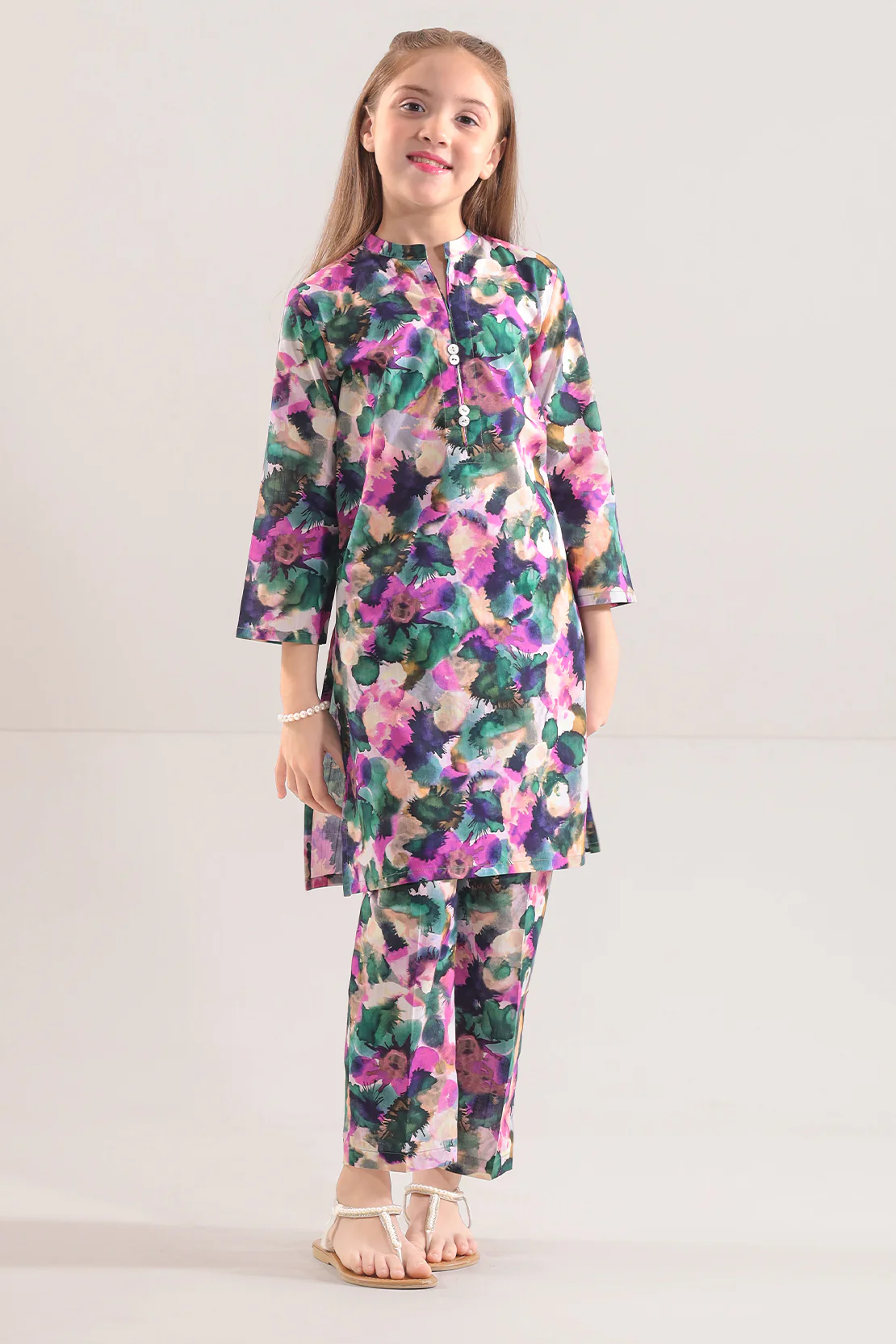 Printed Strip Lawn Stitched 2 Piece (Shirt/Trouser) For Kids