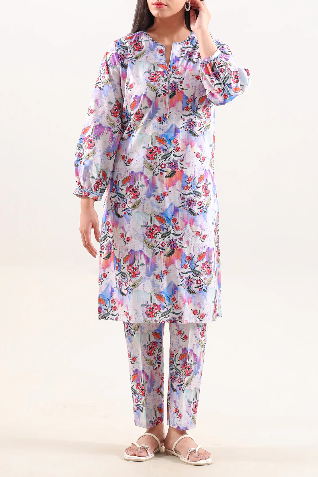 Printed Strip Lawn Stitched 2 Piece (Shirt/Trouser)
