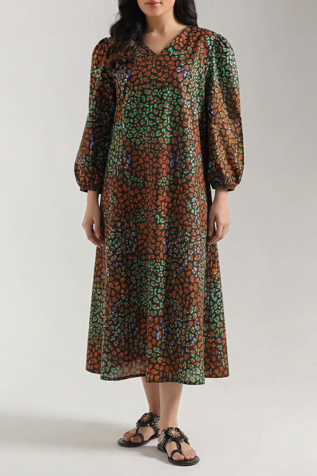 Printed Strip Lawn Stitched Dress - Image 3