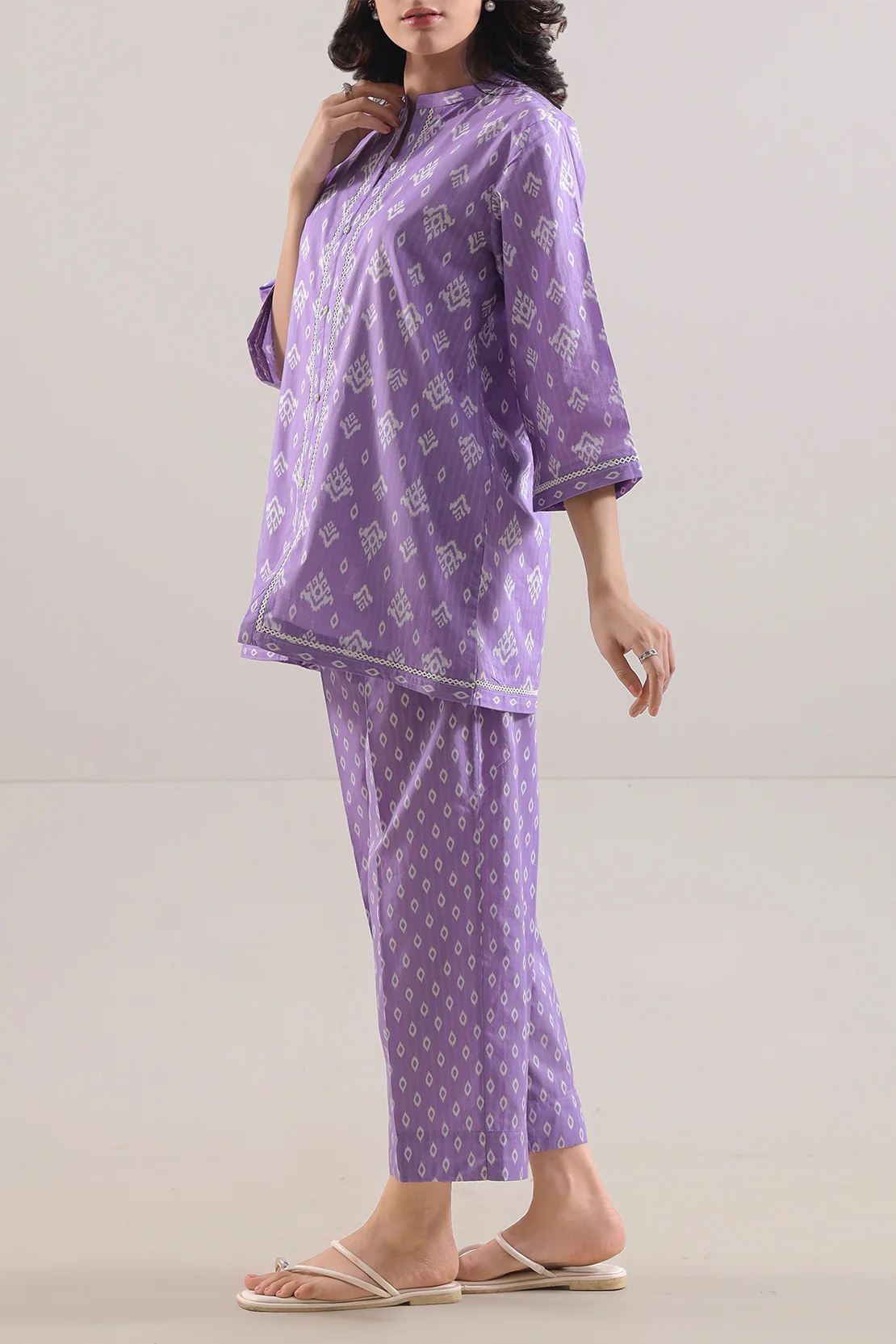 Printed Strip Lawn Stitched Shirt - Image 2