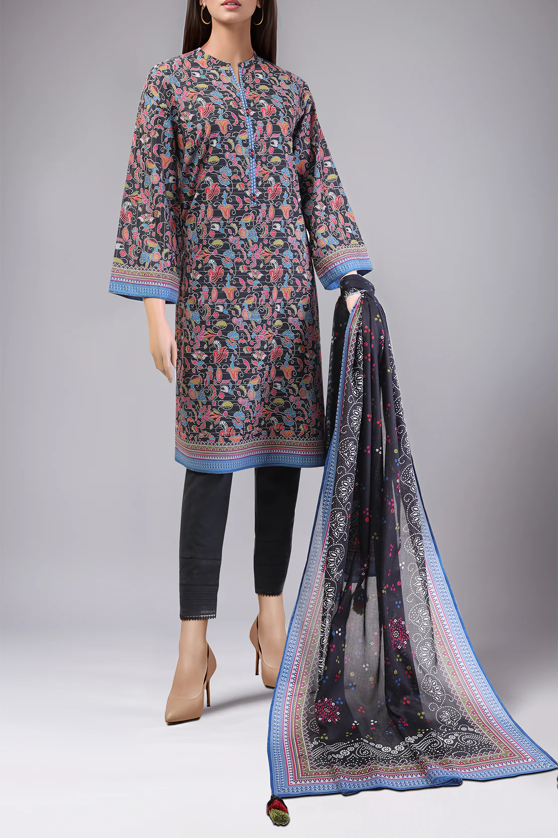 Unstitched Printed Zari Gold Zari 3 Piece - Image 2