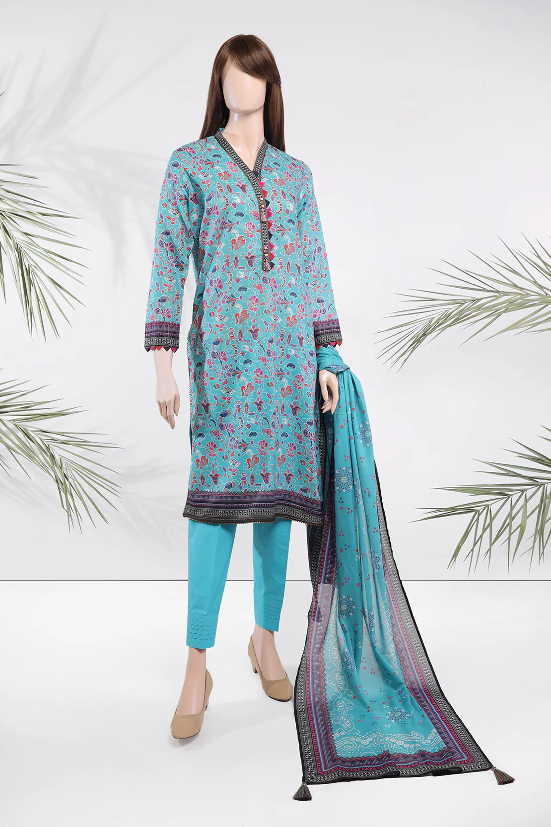 Unstitched Printed Zari Gold Zari 3 Piece