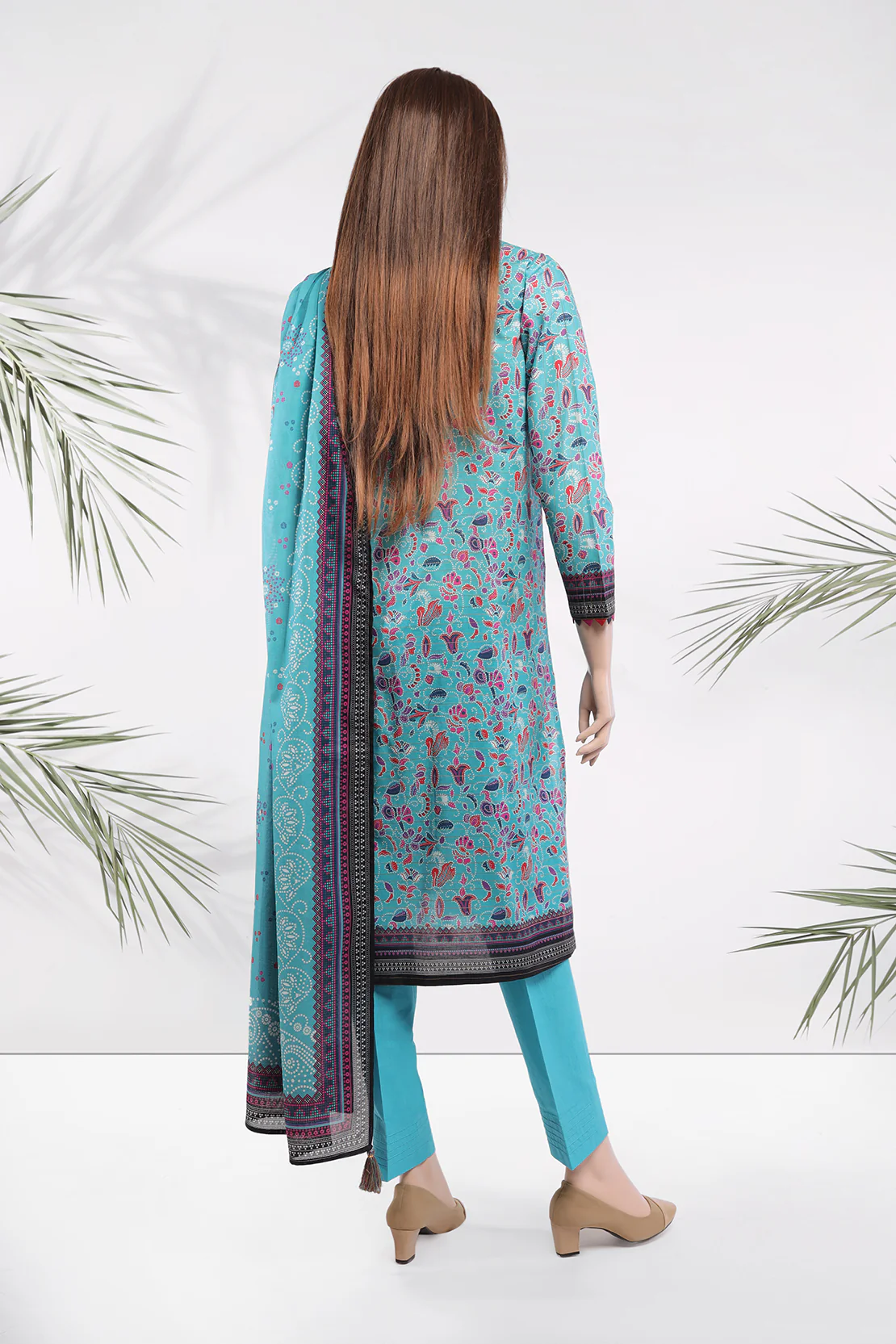 Unstitched Printed Zari Gold Zari 3 Piece - Image 2
