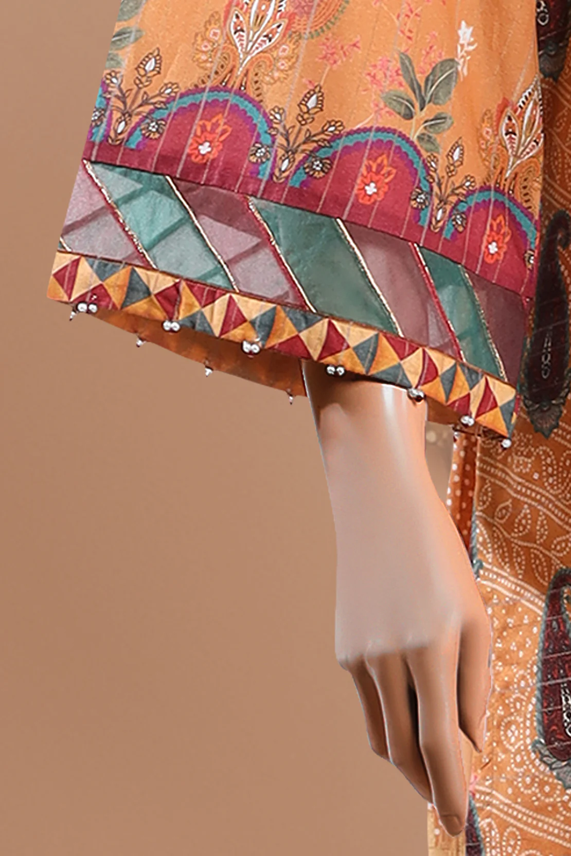 Unstitched Printed Zari Gold Zari 3 Piece - Image 5