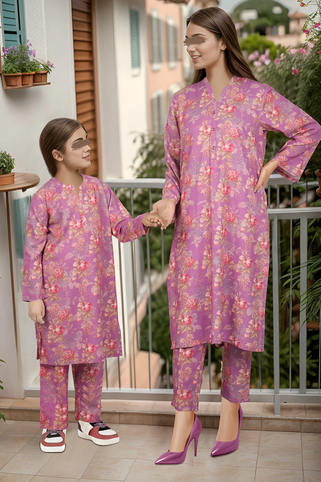 Saya'S Stitched Printed Smooth Flow For Mom And Daughter