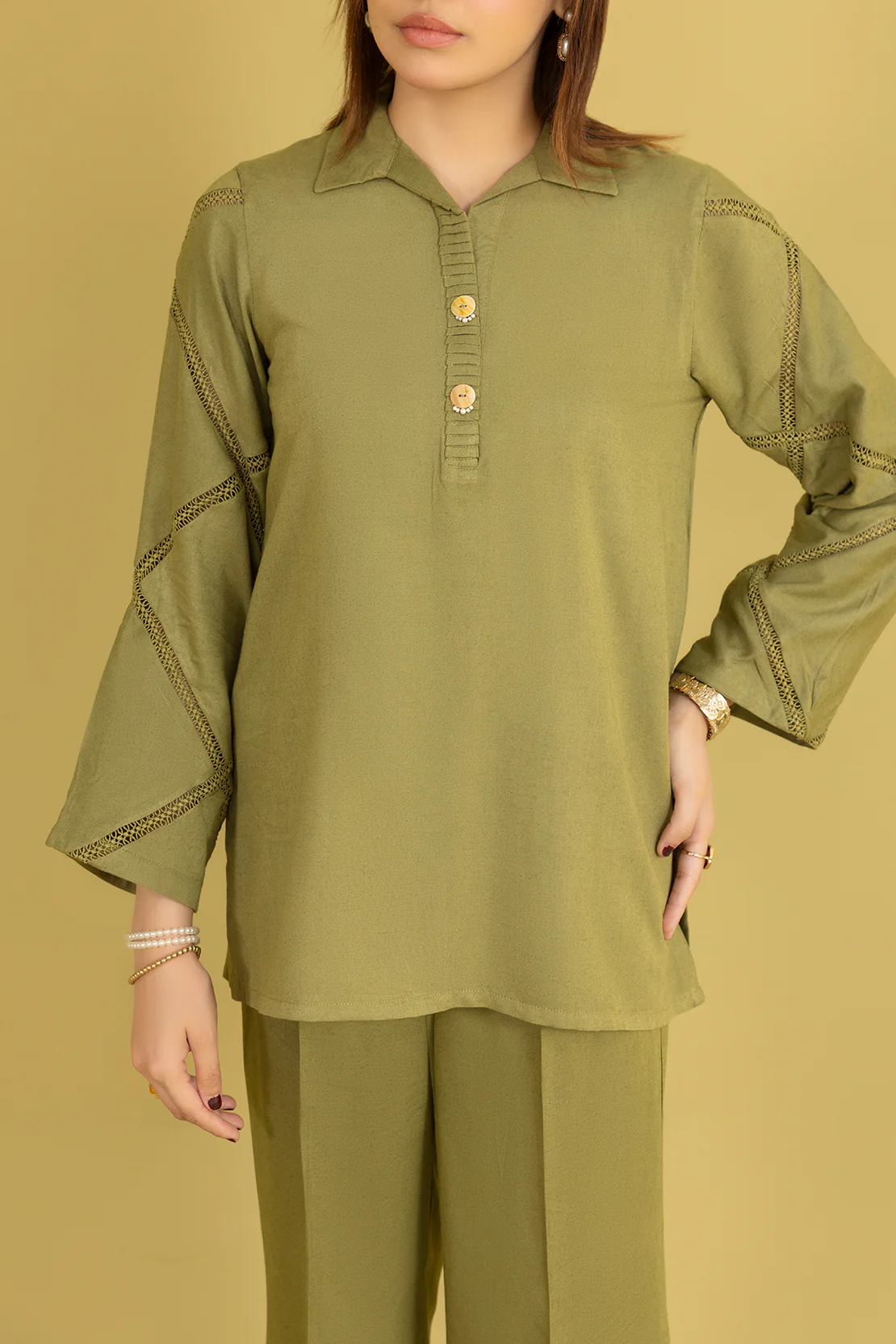 Solid Acrylic Stitched Shirt/Trouser 2 Piece - Image 2