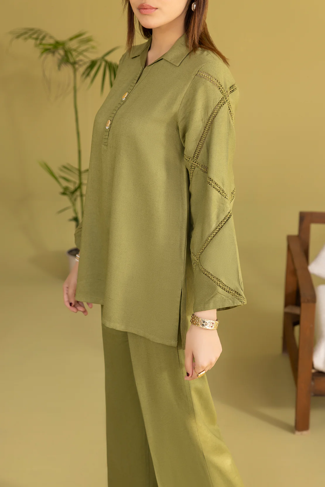 Solid Acrylic Stitched Shirt/Trouser 2 Piece - Image 4
