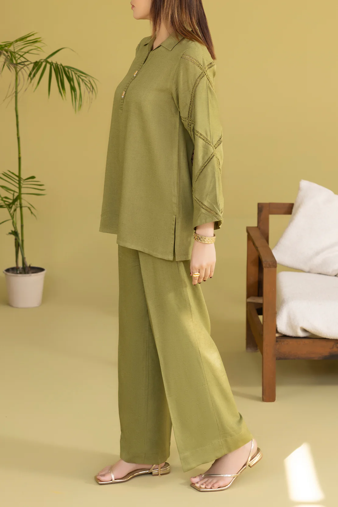 Solid Acrylic Stitched Shirt/Trouser 2 Piece - Image 5