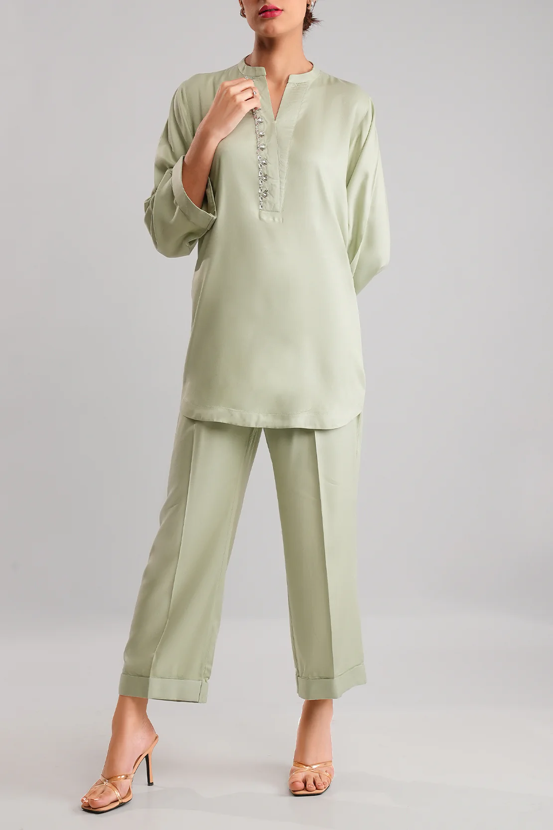 Solid Dobby Crepe Stitched 2 Piece (Shirt/Trouser) - Image 2