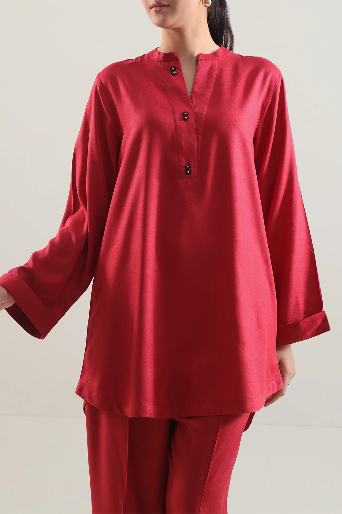 Solid Dobby Crepe Stitched Shirt - Image 3