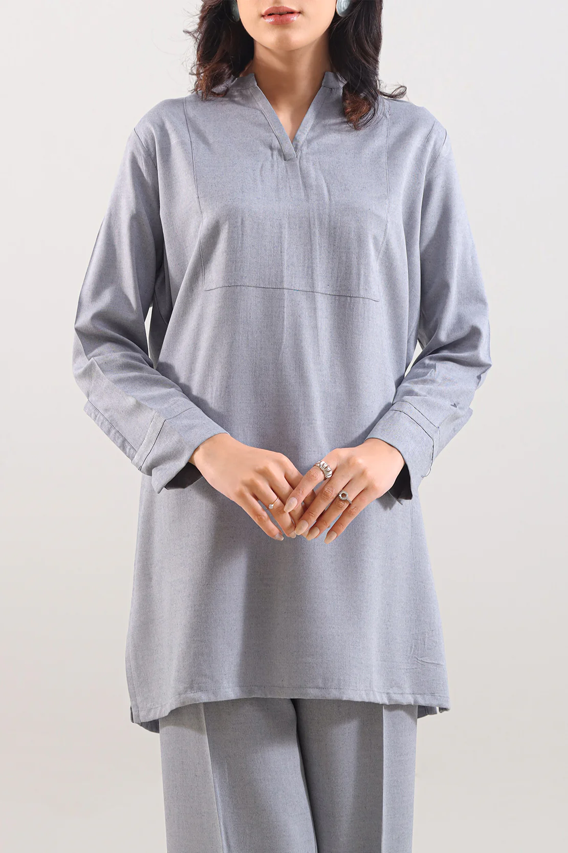Solid Peach Fabric Stitched 2 Piece (Shirt/Trouser) - Image 2