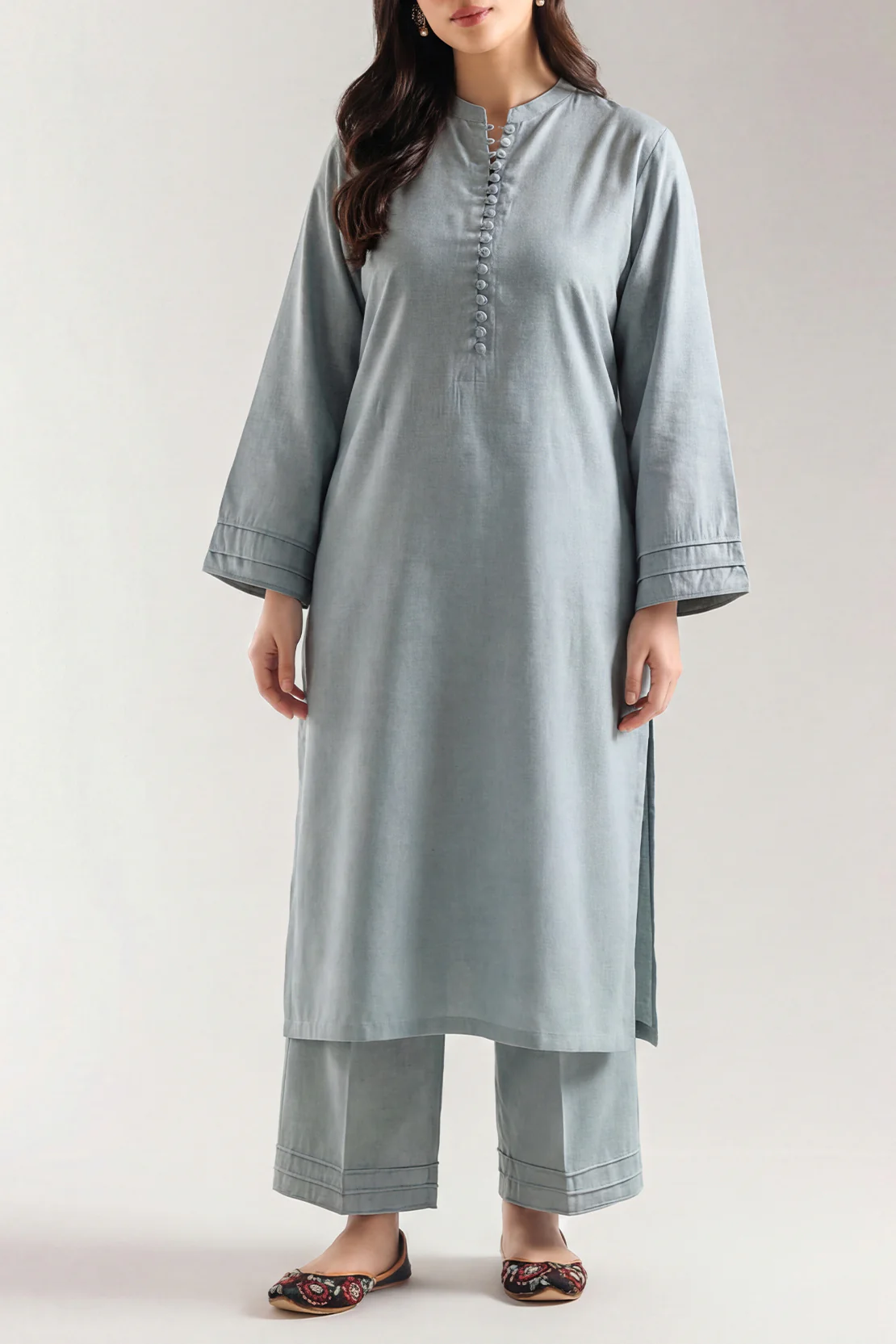 Solid Peach Fabric Stitched 2 Piece (Shirt/Trouser) - Image 2