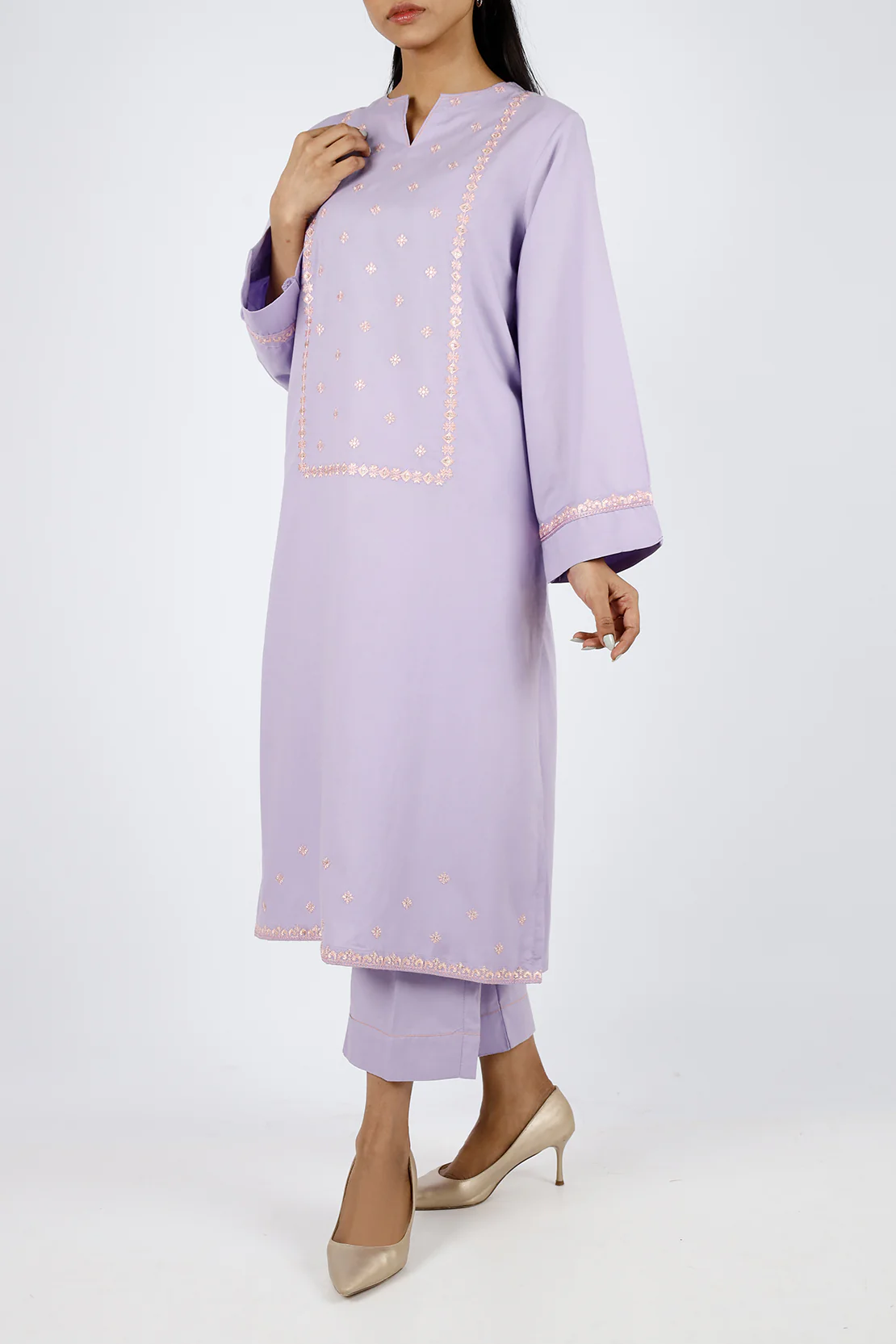 Solid Emb Cotton Stitched 2 Piece (Shirt/Trouser) - Image 2