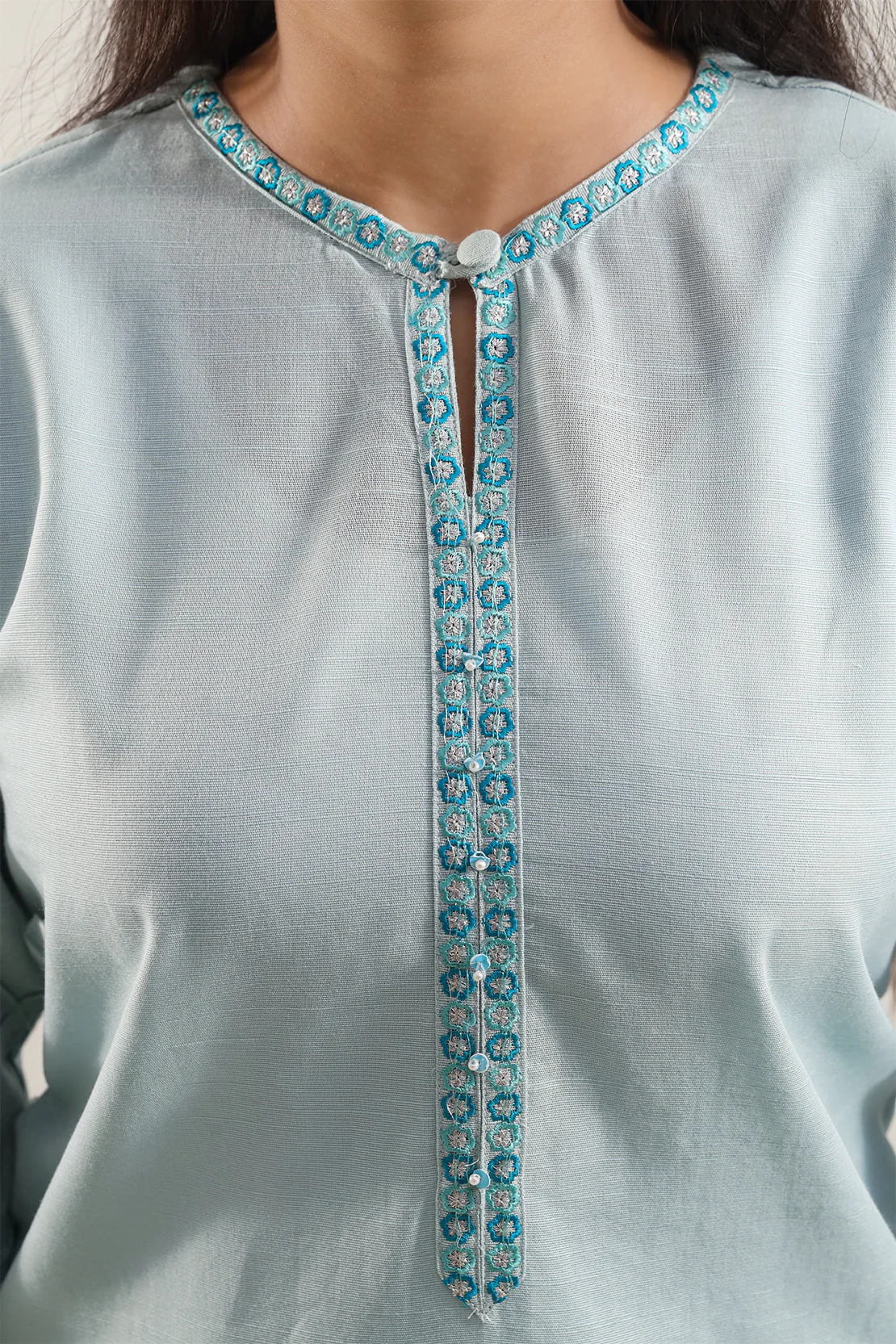 Solid+Emb Khaddar Stitched 2 Piece (Shirt/Trouser) - Image 3