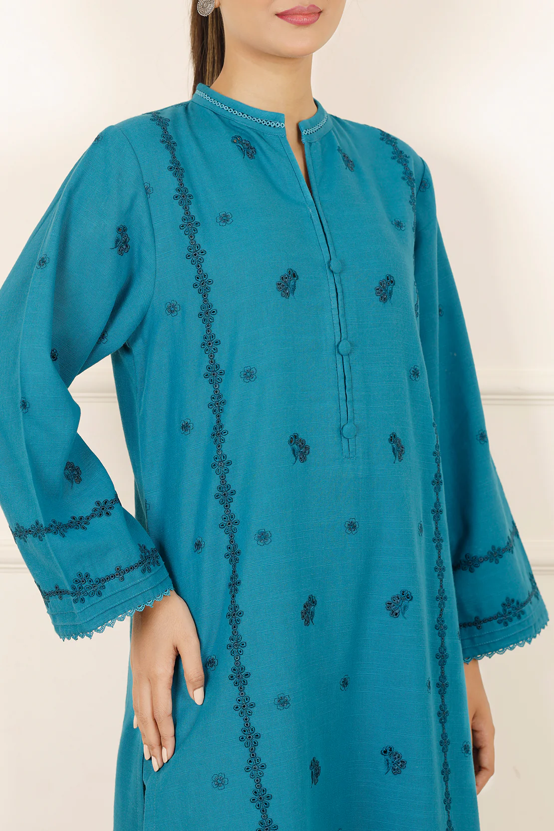 Solid+Emb Khaddar Stitched 2 Piece (Shirt/Trouser) - Image 4