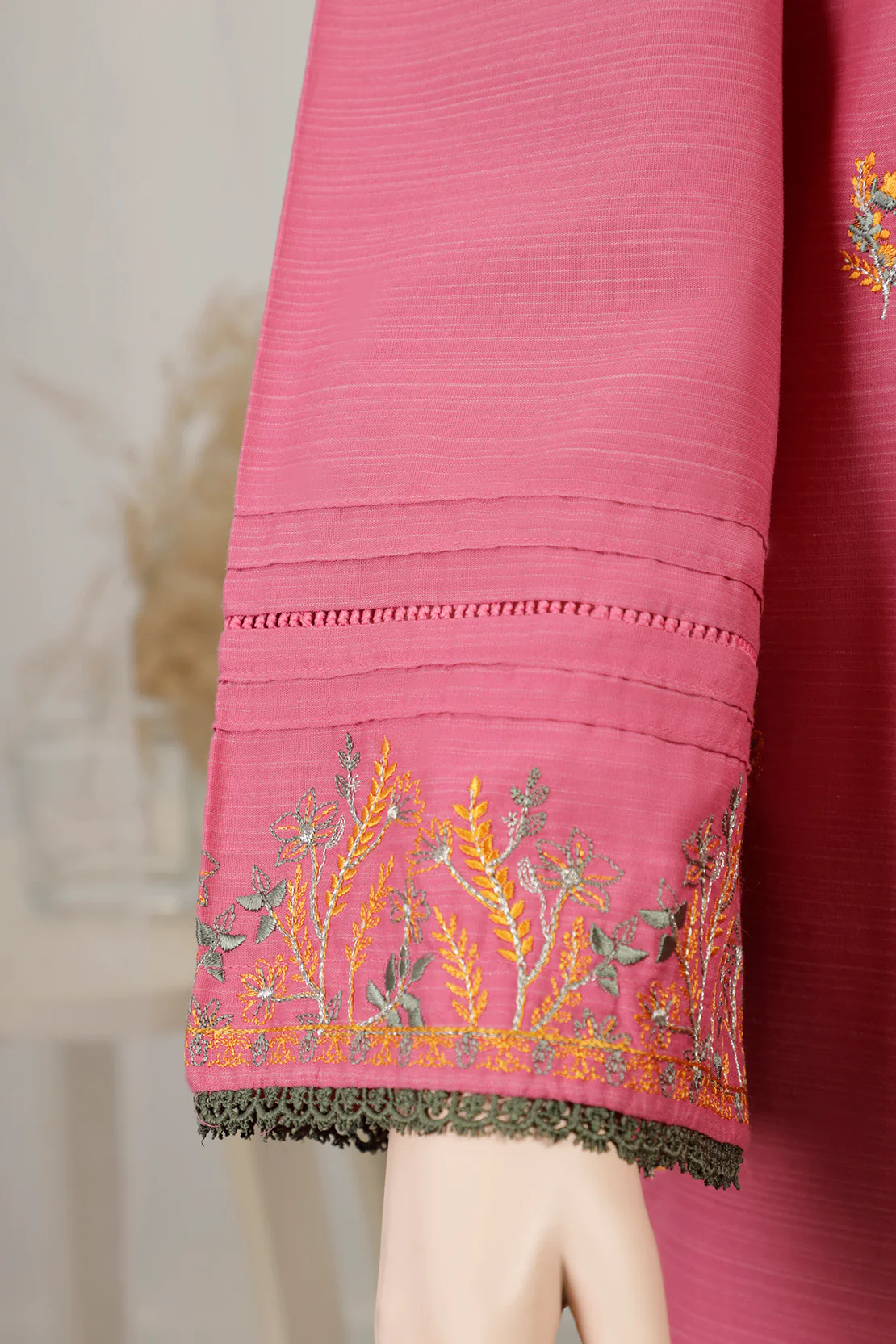Solid Emb Zari Filament Stitched 3 Piece with Chiffon Dupatta - Image 4