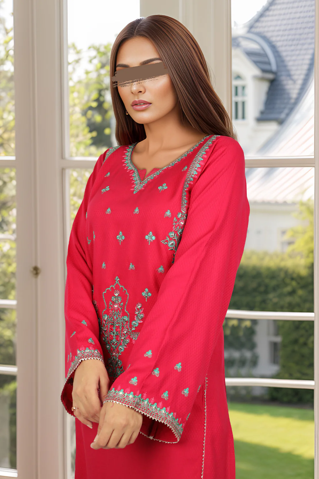 Solid Embroidered Soft Silk Weave Stitched Shirt - Image 3