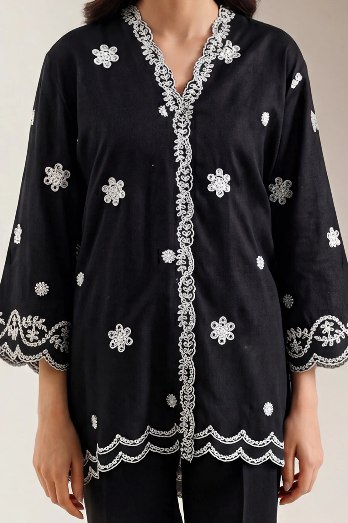 Solid Embroidered Arabic Lawn Stitched 2 Piece (Shirt/Trouser) - Image 2