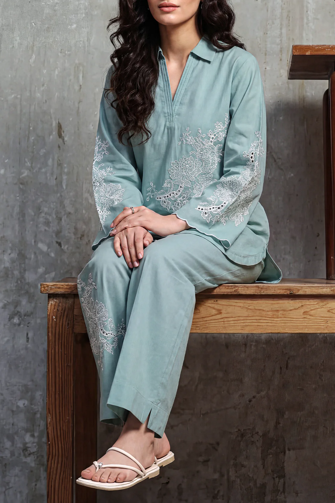 Solid Embroidered Cambric Stitched 2 Piece (Shirt/Trouser) - Image 3