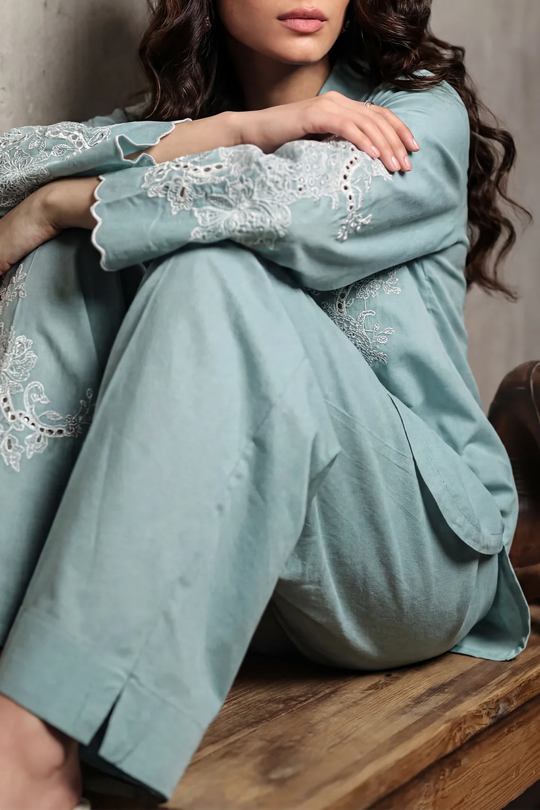 Solid Embroidered Cambric Stitched 2 Piece (Shirt/Trouser) - Image 4