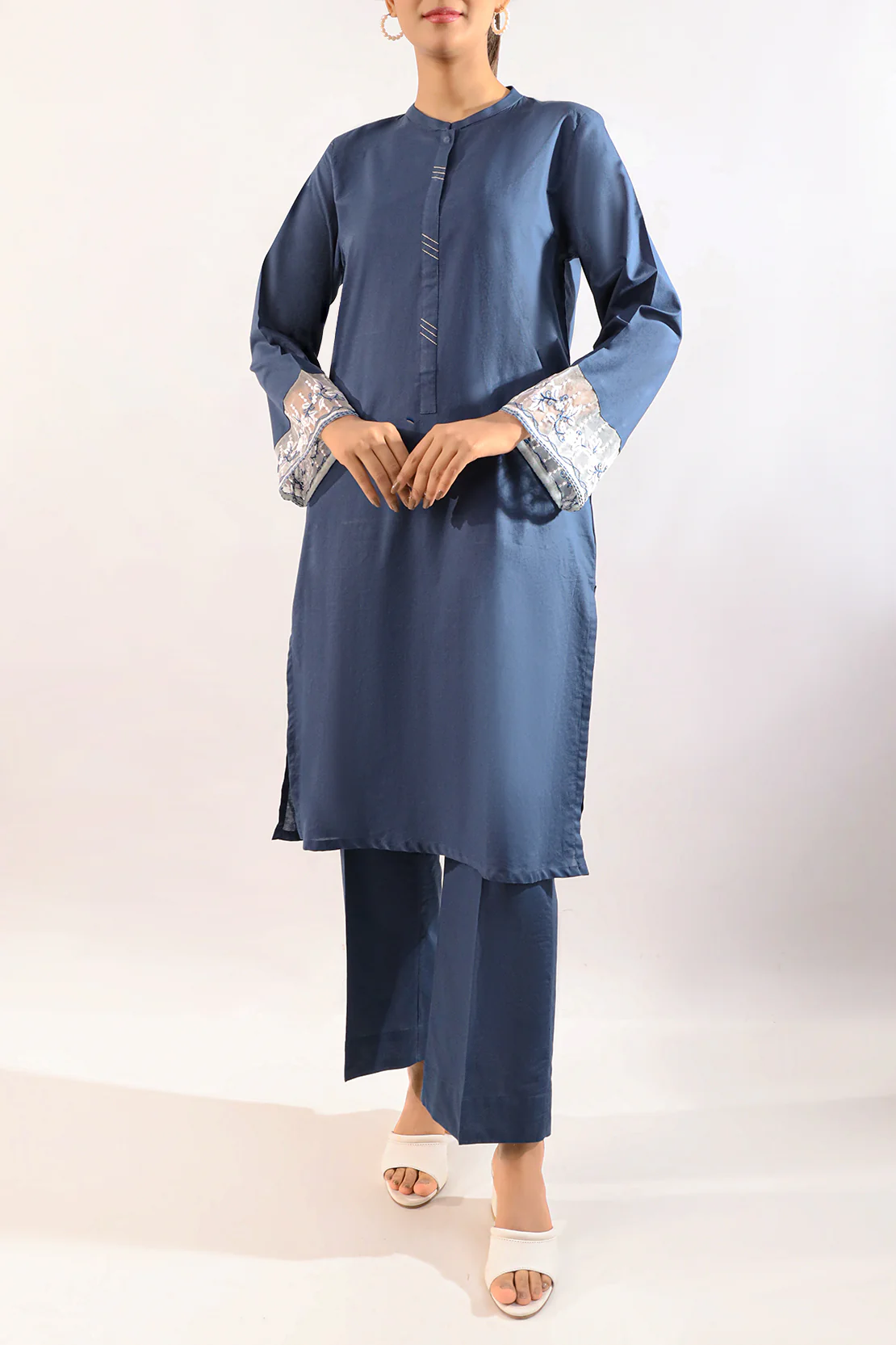 Solid Embroidered Cambric Stitched 2 Piece (Shirt/Trouser) - Image 3