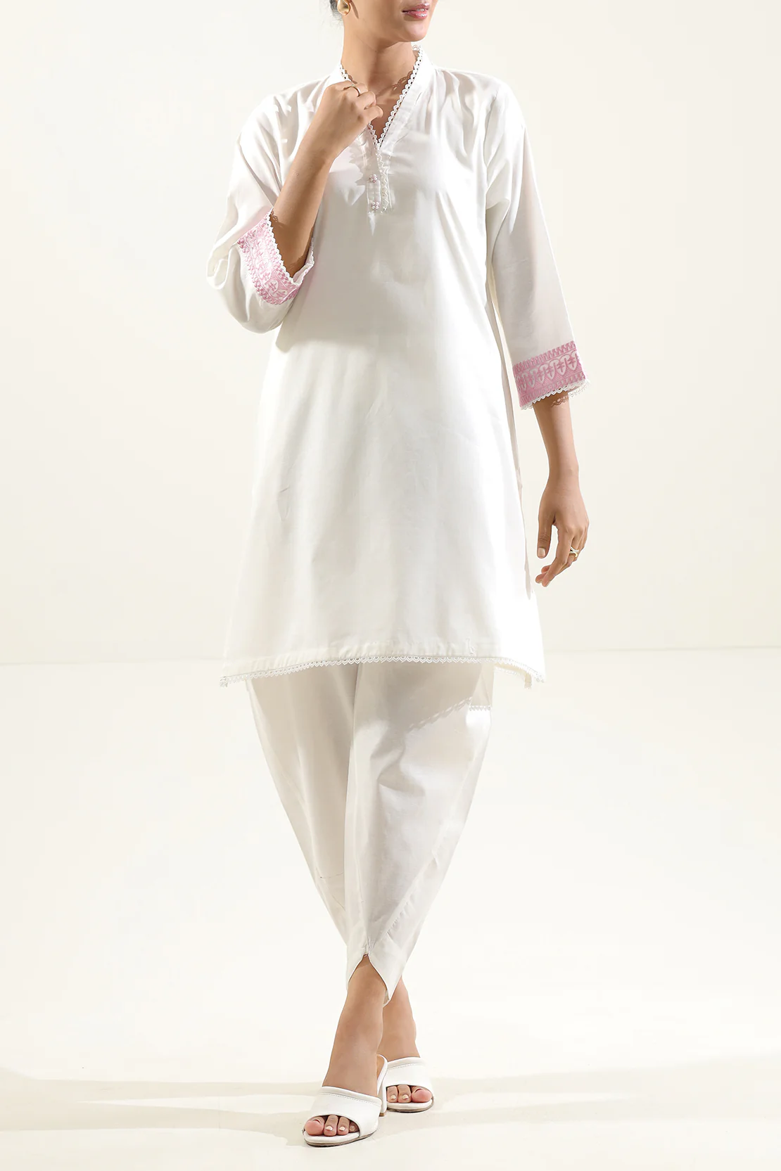Solid Embroidered Cambric Stitched 2 Piece (Shirt/Trouser) - Image 2