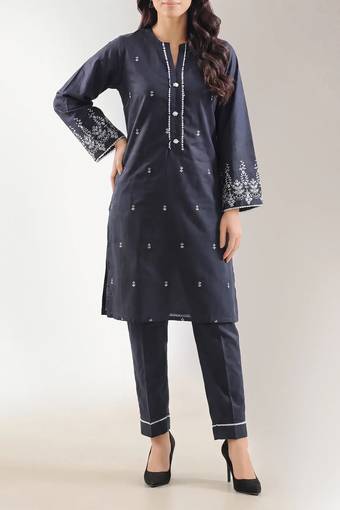 Solid Embroidered Cambric Stitched 2 Piece (Shirt/Trouser)