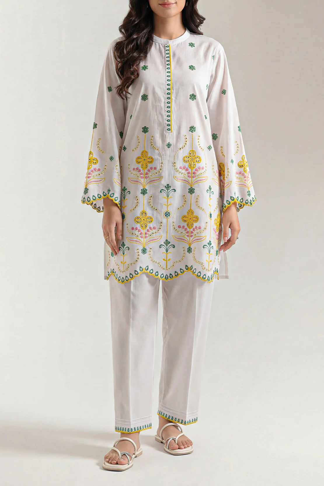 Solid Embroidered Cambric Stitched 2 Piece (Shirt/Trouser) - Image 2