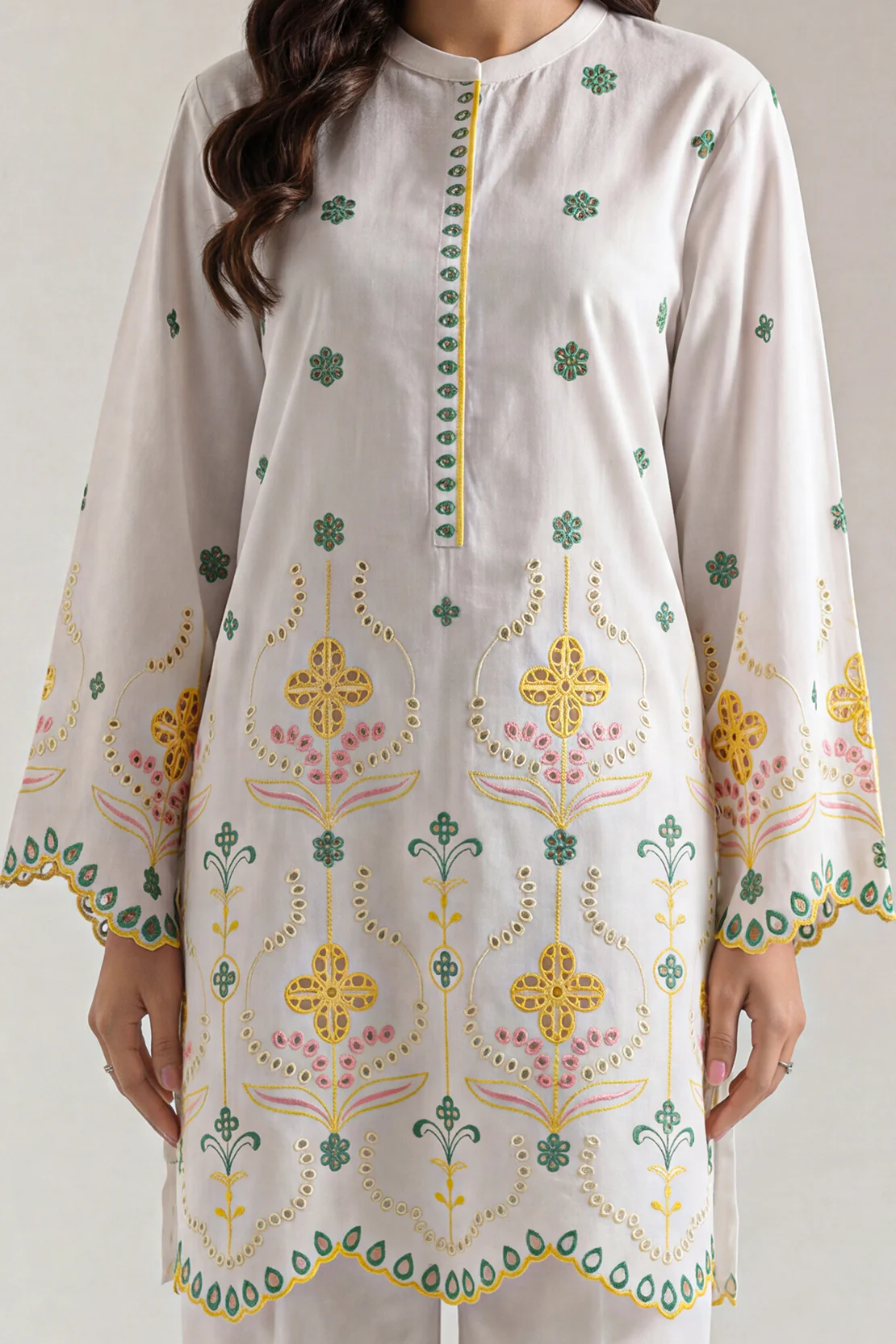 Solid Embroidered Cambric Stitched 2 Piece (Shirt/Trouser) - Image 3