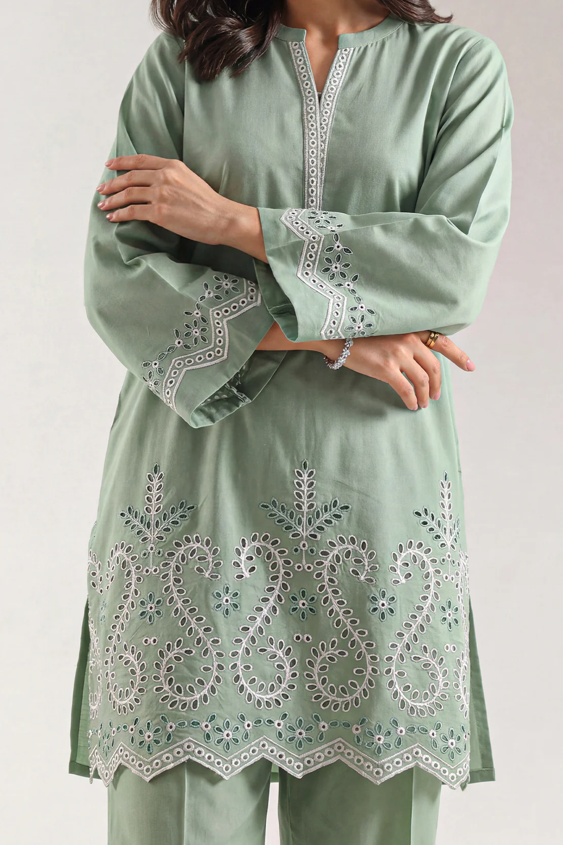 Solid Embroidered Cambric Stitched 2 Piece (Shirt/Trouser) - Image 3