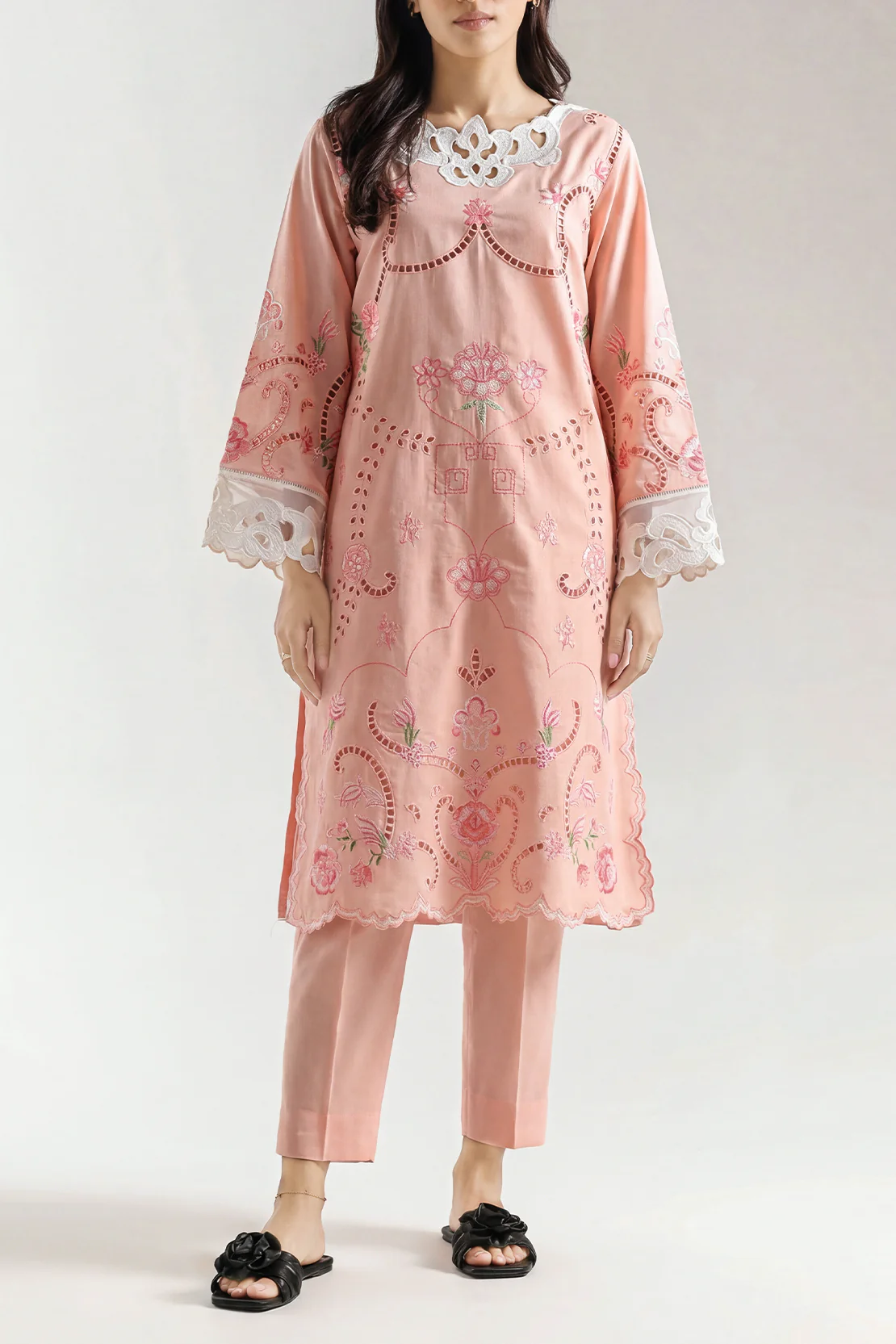 Solid Embroidered Cambric Stitched 2 Piece (Shirt/Trouser)