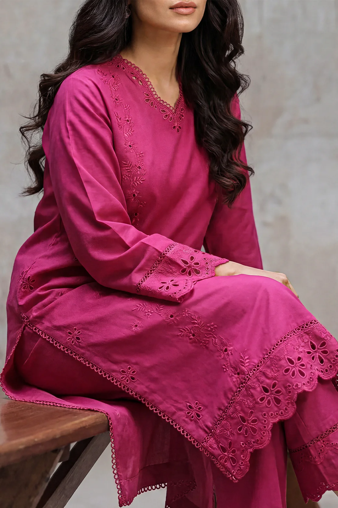 Solid Embroidered Cambric Stitched 2 Piece (Shirt/Trouser) - Image 3