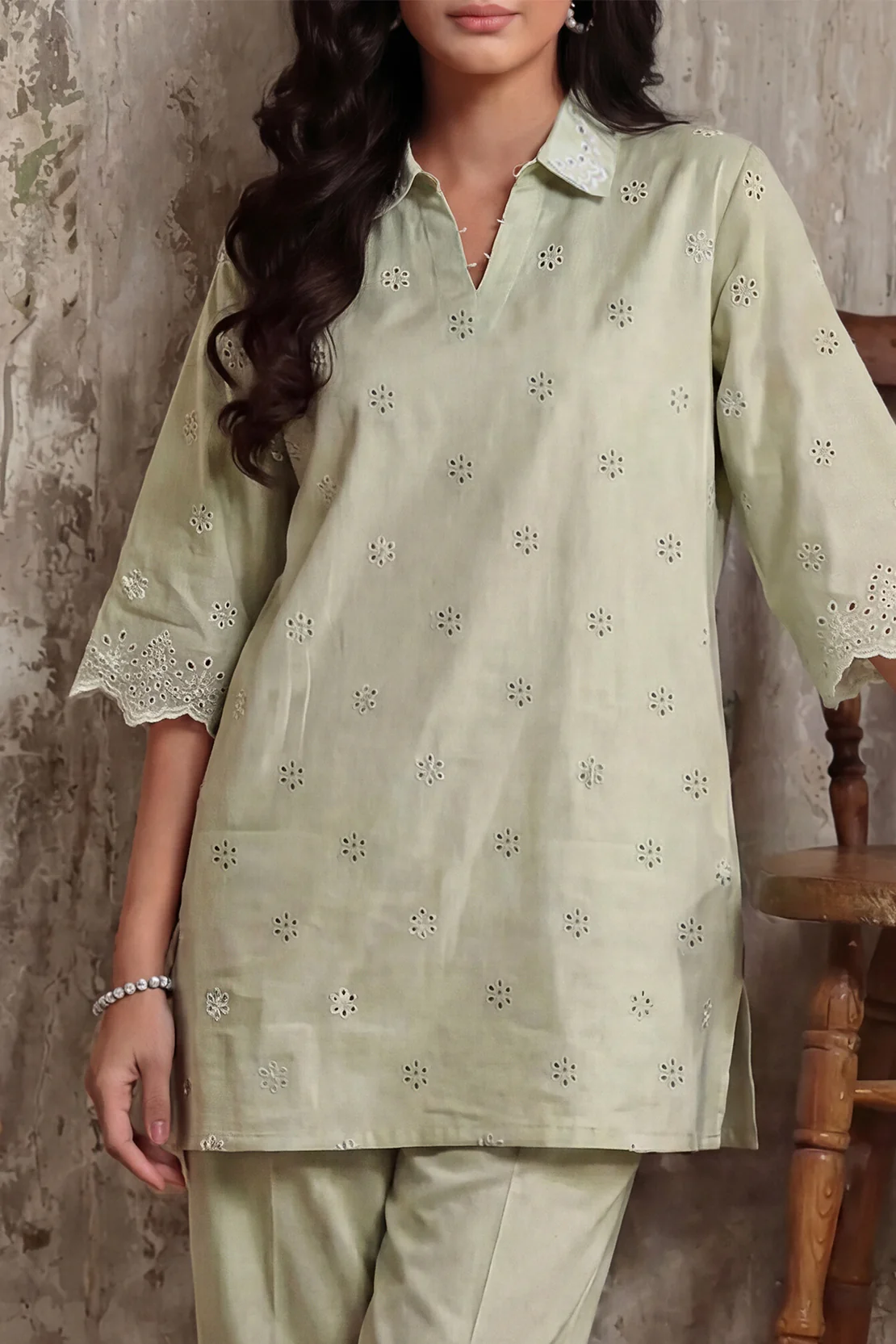 Solid Embroidered Cambric Stitched 2 Piece (Shirt/Trouser) - Image 3
