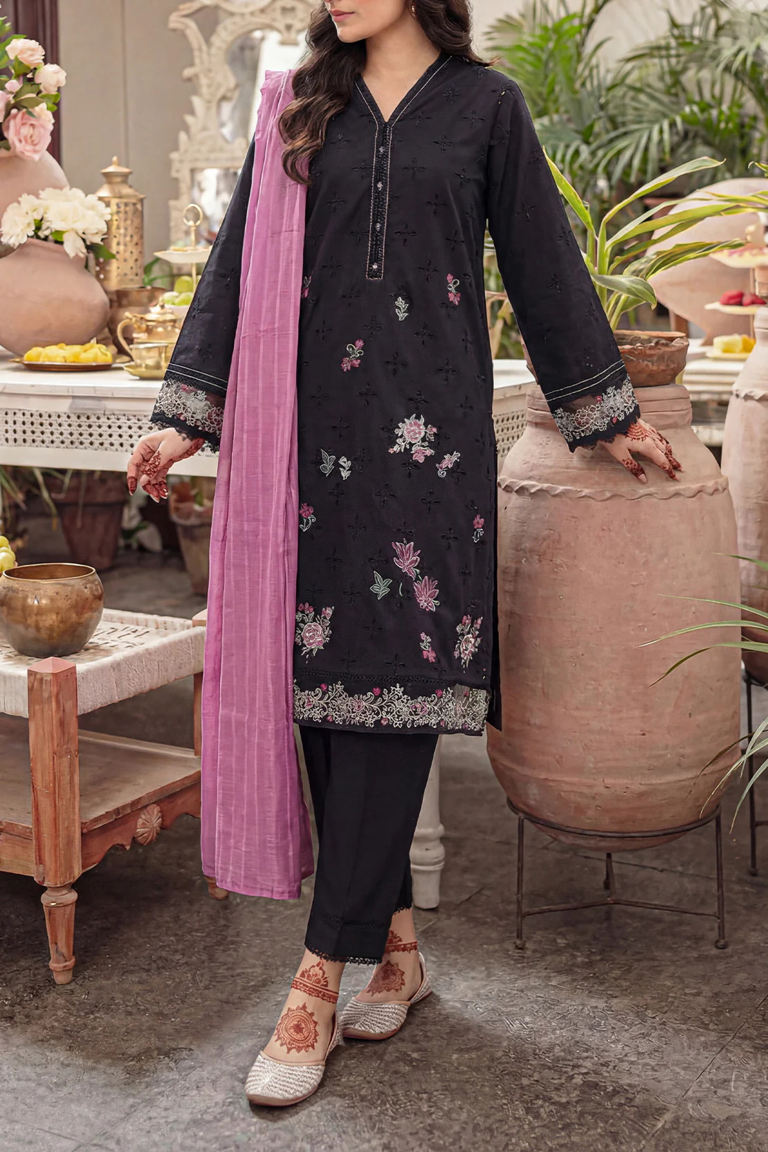 Solid Embroidered Cambric Stitched 2 Piece (Shirt/Trouser) - Image 2