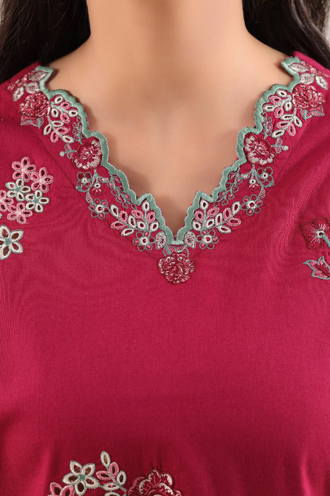 Solid  Embroidered Cambric Stitched 3 Piece - Image 4