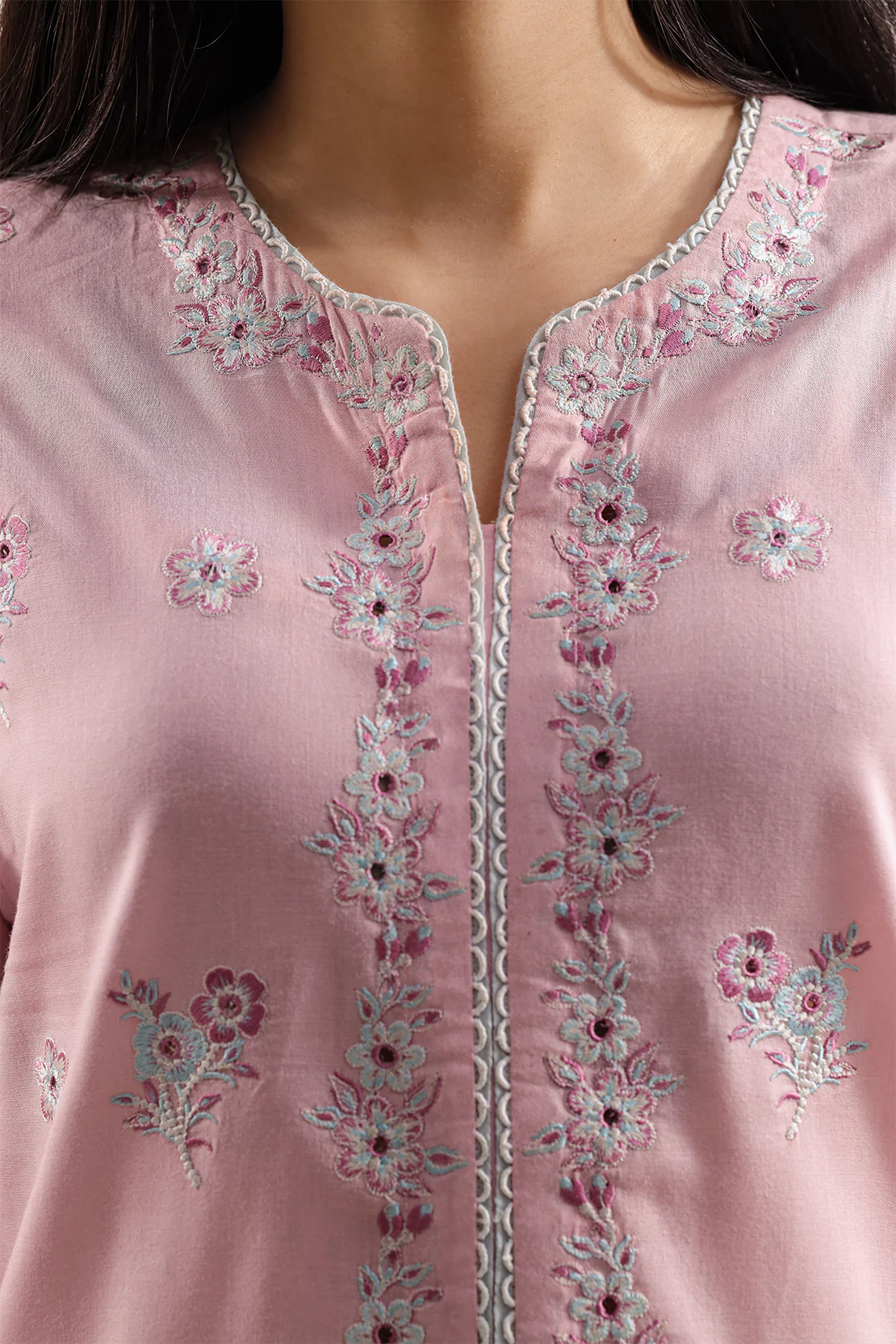 Solid  Embroidered Cambric Stitched 3 Piece - Image 5