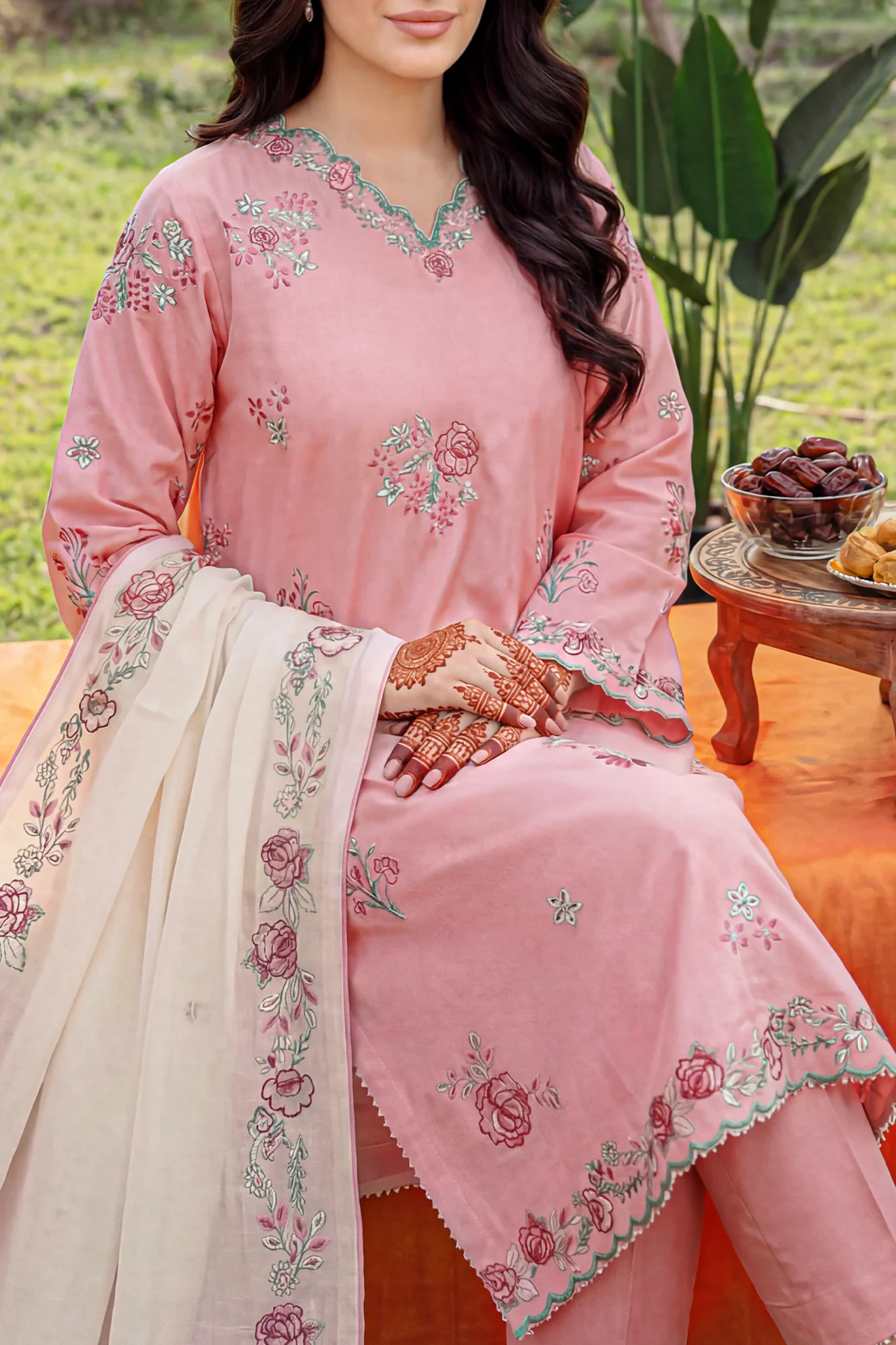 Solid Embroidered Cambric Stitched 3 Piece - Image 3