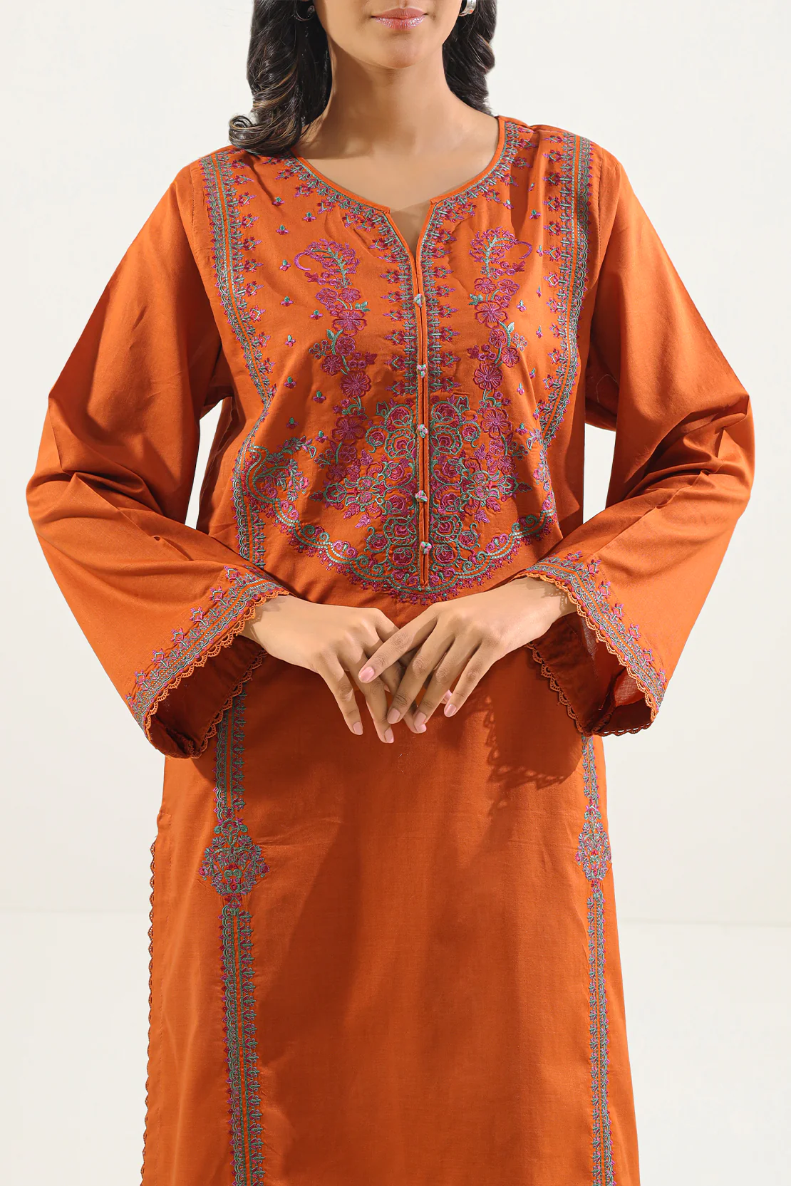 Solid Embroidered Cambric Stitched Shirt - Image 2