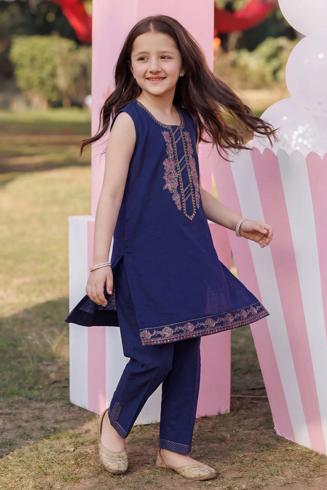 Solid Embroidered Chiffon Stitched 2 Piece (Shirt/Trouser) For Kids - Image 2