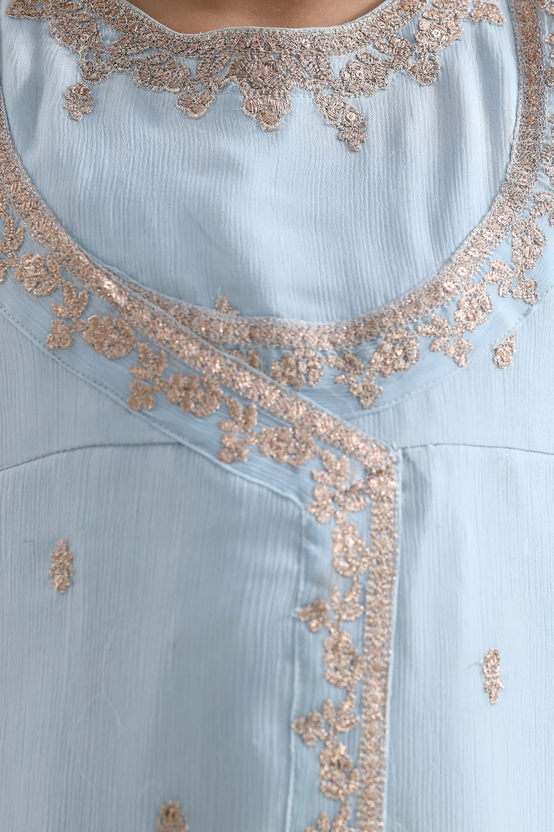Solid Embroidered Chiffon Stitched 2 Piece (Shirt/Trouser) For Kids - Image 4