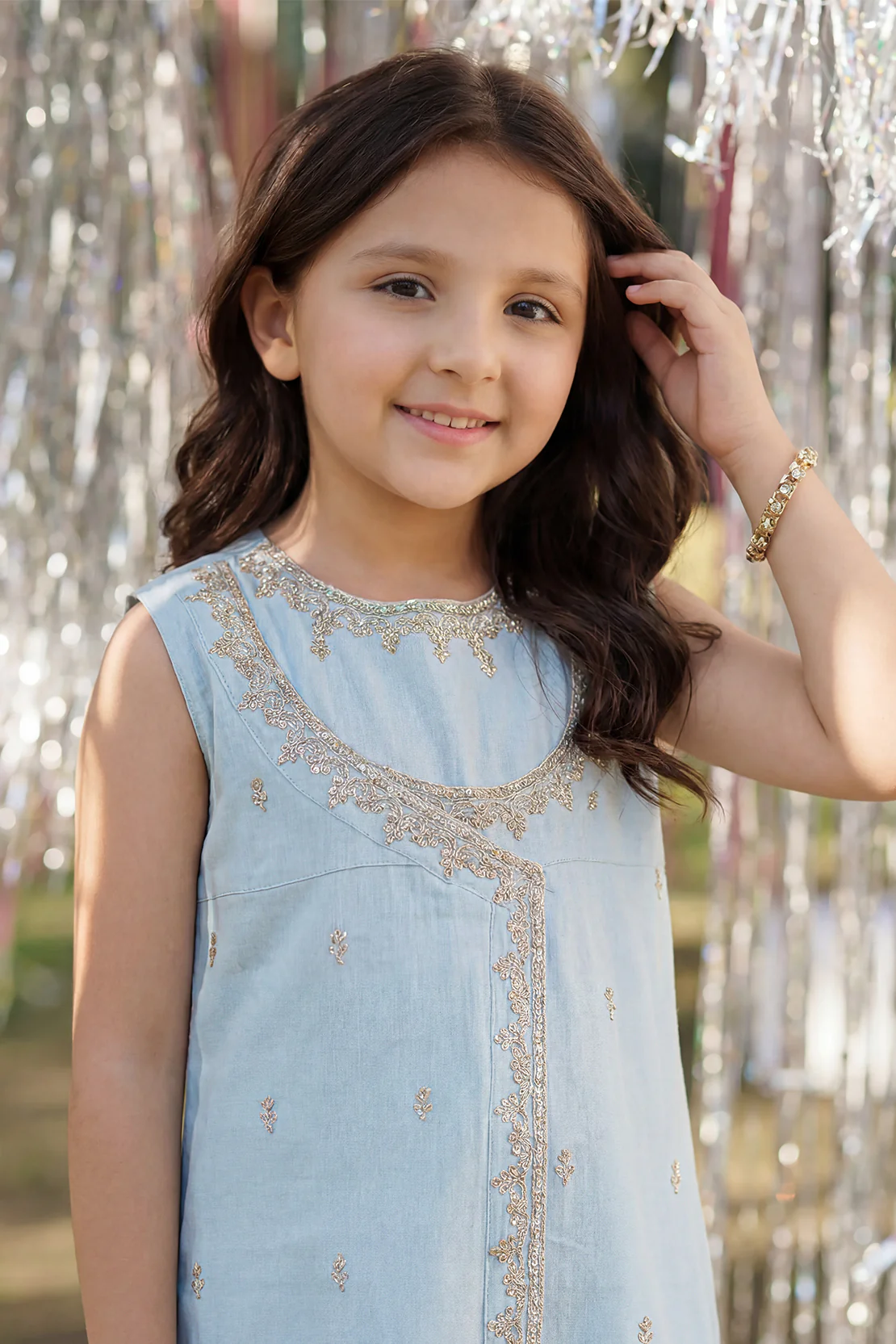 Solid Embroidered Chiffon Stitched 2 Piece (Shirt/Trouser) For Kids - Image 5