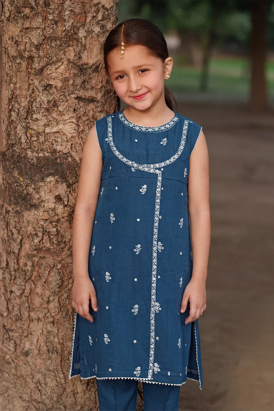 Solid Embroidered Chiffon Stitched 2 Piece (Shirt/Trouser) For Kids - Image 2