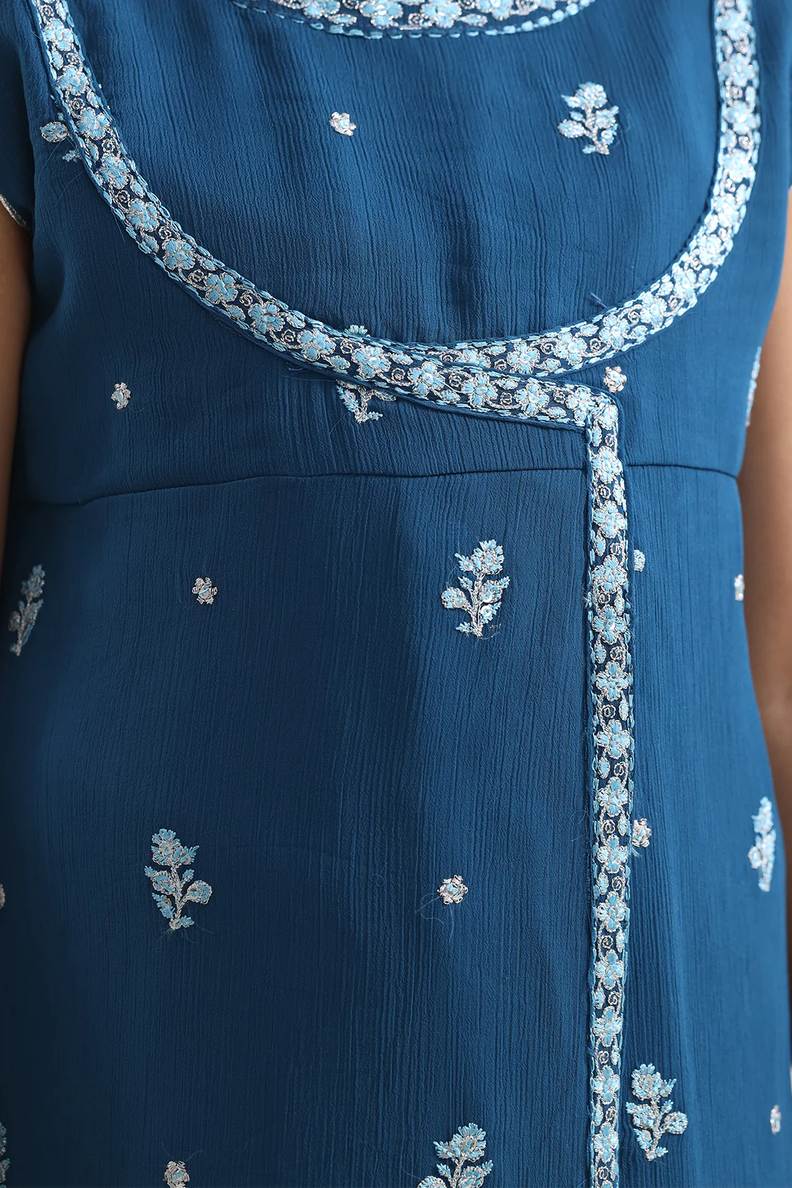 Solid Embroidered Chiffon Stitched 2 Piece (Shirt/Trouser) For Kids - Image 5
