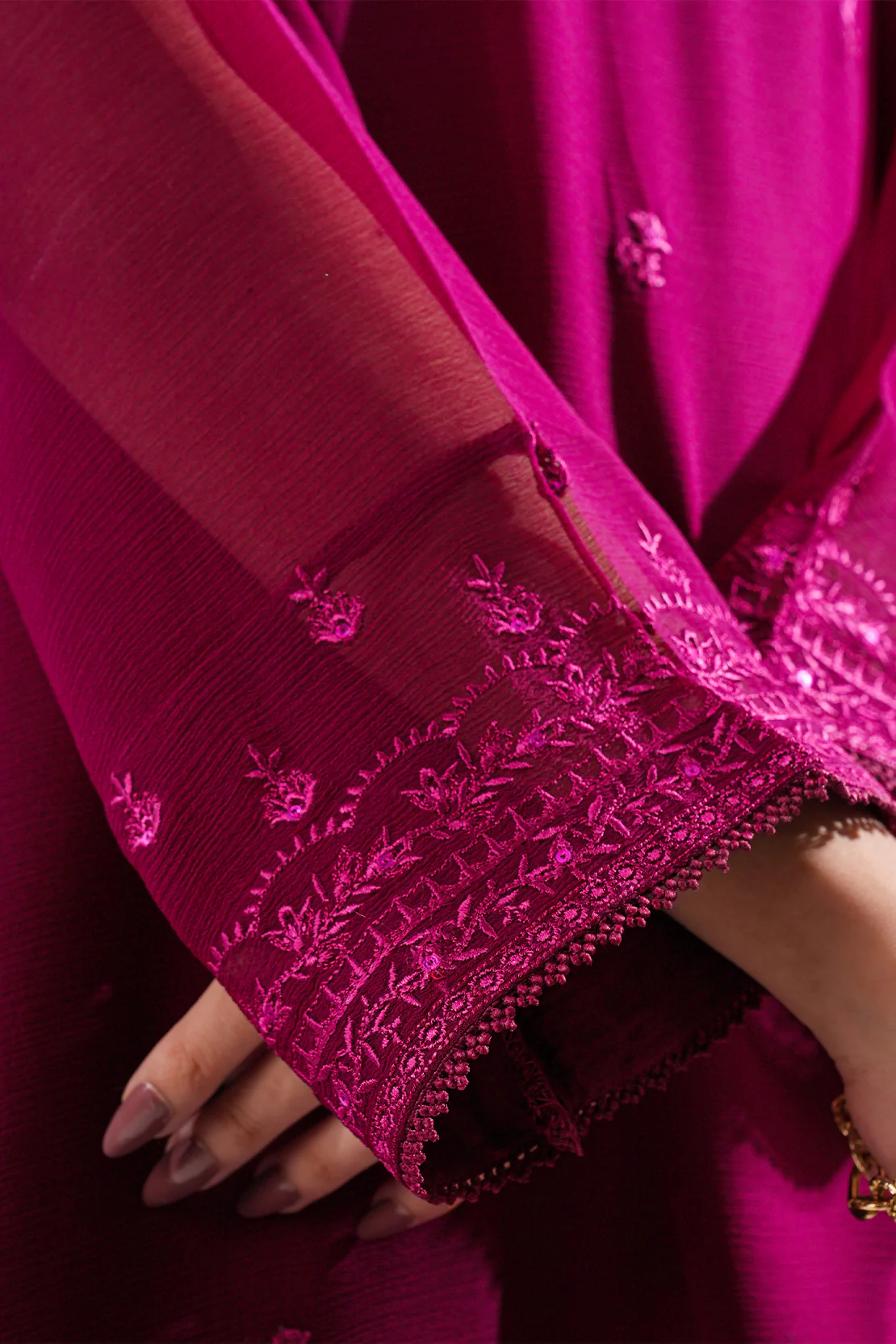 Solid Embroidered Chiffon Stitched 3 Piece - Image 6
