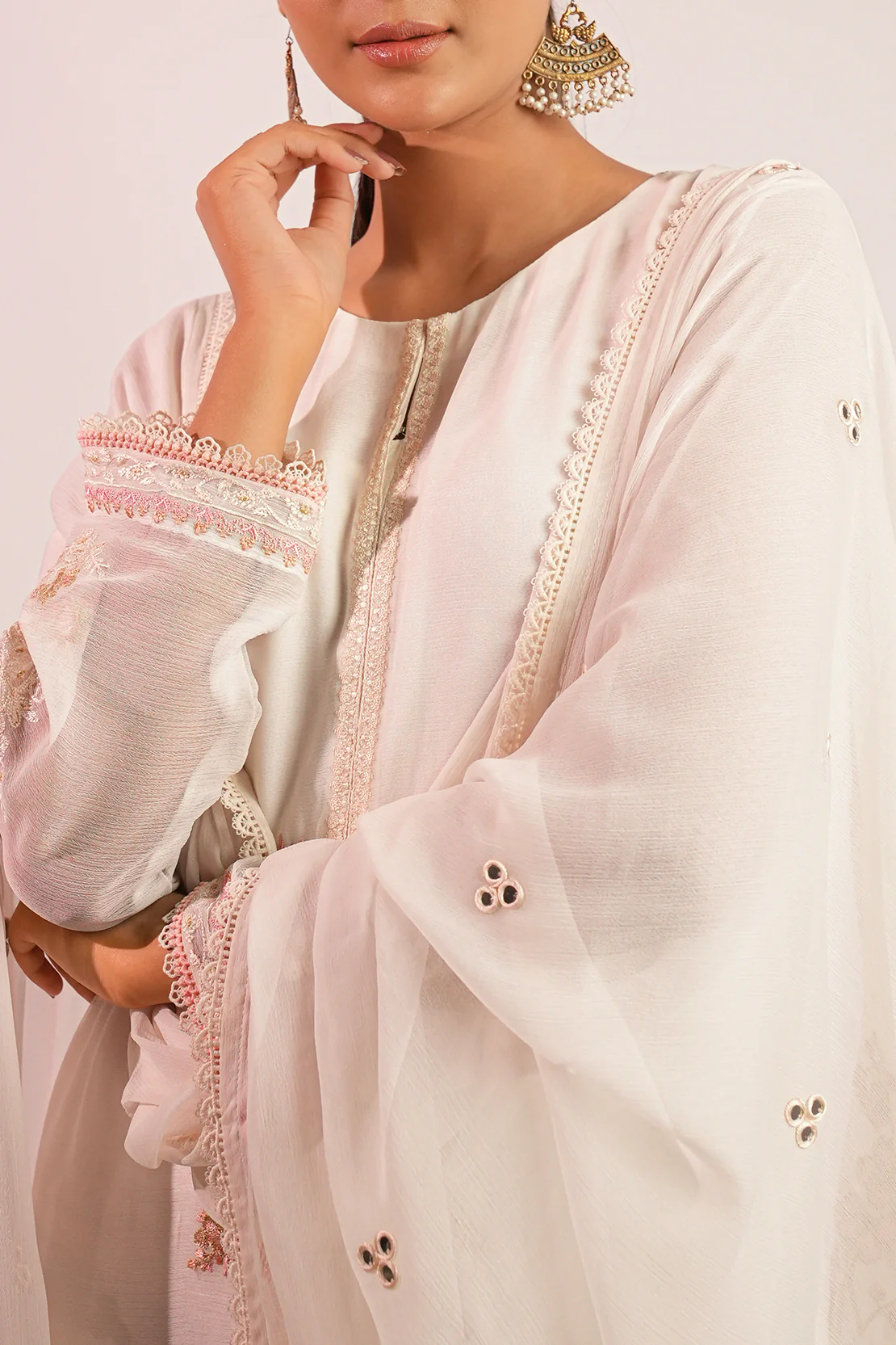 Solid Embroidered Chiffon Stitched 3 Piece - Image 6