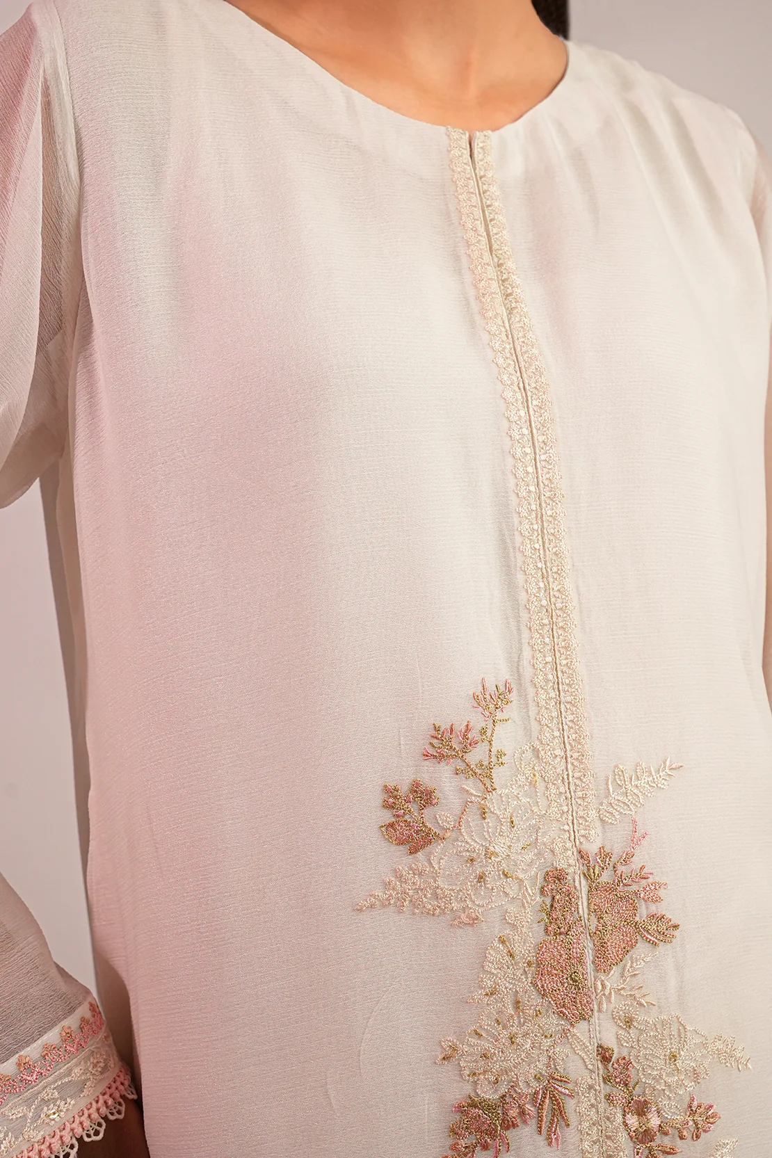Solid Embroidered Chiffon Stitched 3 Piece - Image 7