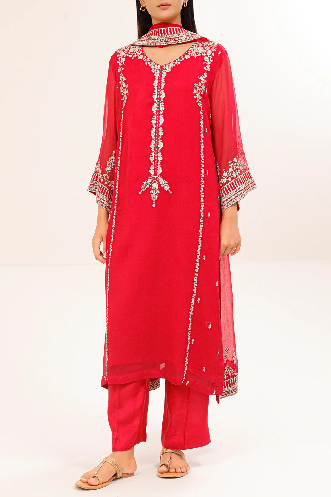Solid Embroidered Chiffon Stitched 3 Piece - Image 2