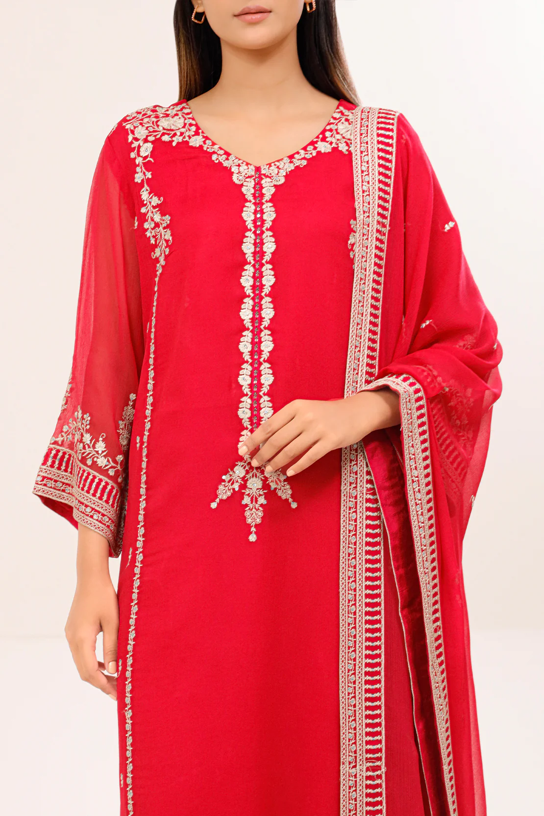Solid Embroidered Chiffon Stitched 3 Piece - Image 3