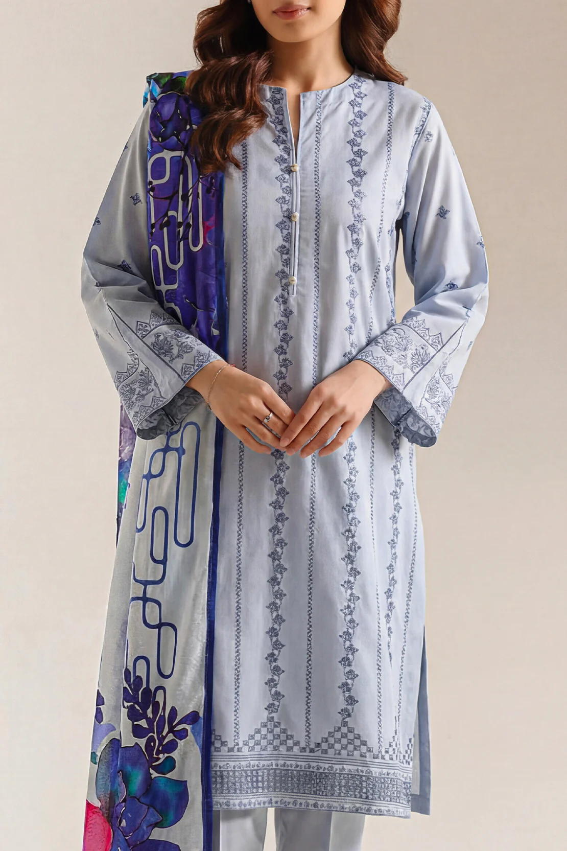 Solid Embroidered Cotton Dobby Stitched 2 Piece (Shirt/Trouser) - Image 2